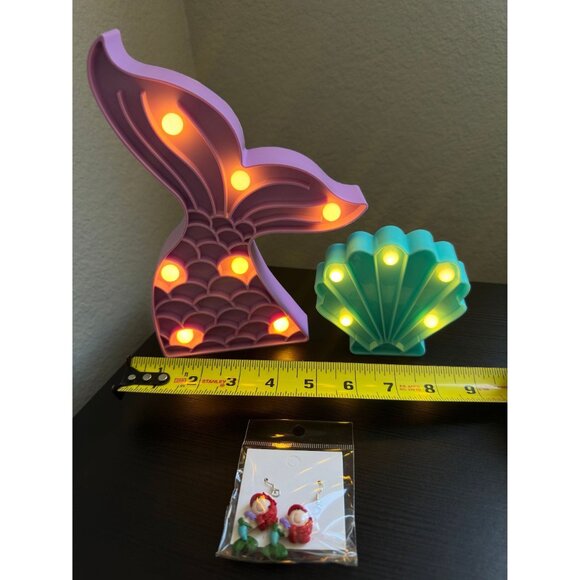 Mermaid Party Decorations Cute Purple Mermaid Tail Night Light Blue Seashell - Picture 4 of 9